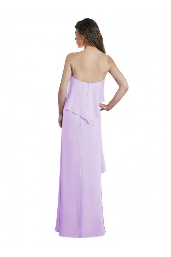 Scoop Neck Long Chiffon Bridesmaid Dress with Cross Over Neckline Flounce Sydney