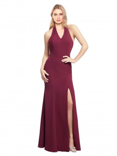 Shop Chiffon Mermaid Bridesmaid Dress with Back Tie Halter Straps and Side Slit Sydney