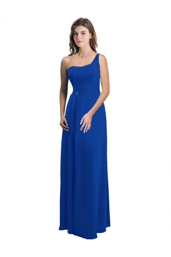 Shop One Shoulder A-Line Chiffon Bridesmaid Dress with Pleated Bodice Sydney