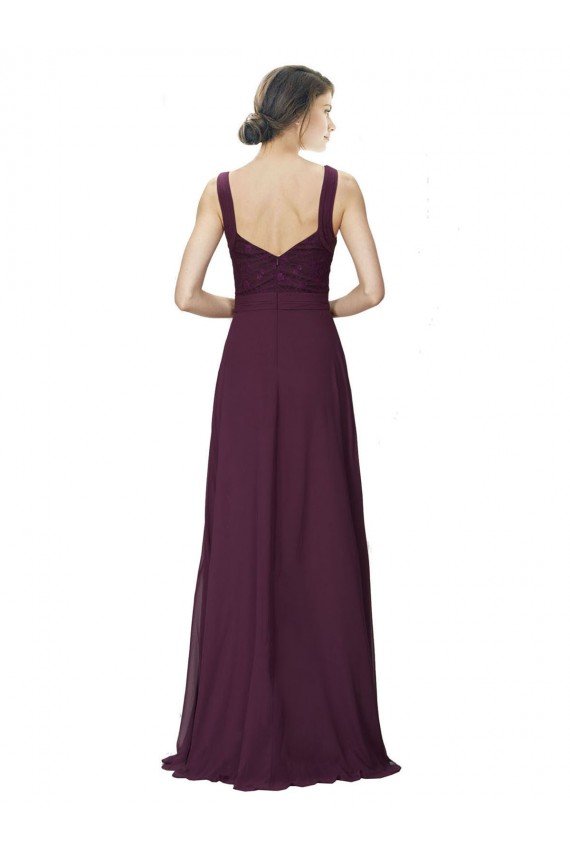 Shop Long Chiffon Bridesmaid Dress with Ruched Criss Cross V-Neck Bodice Sydney