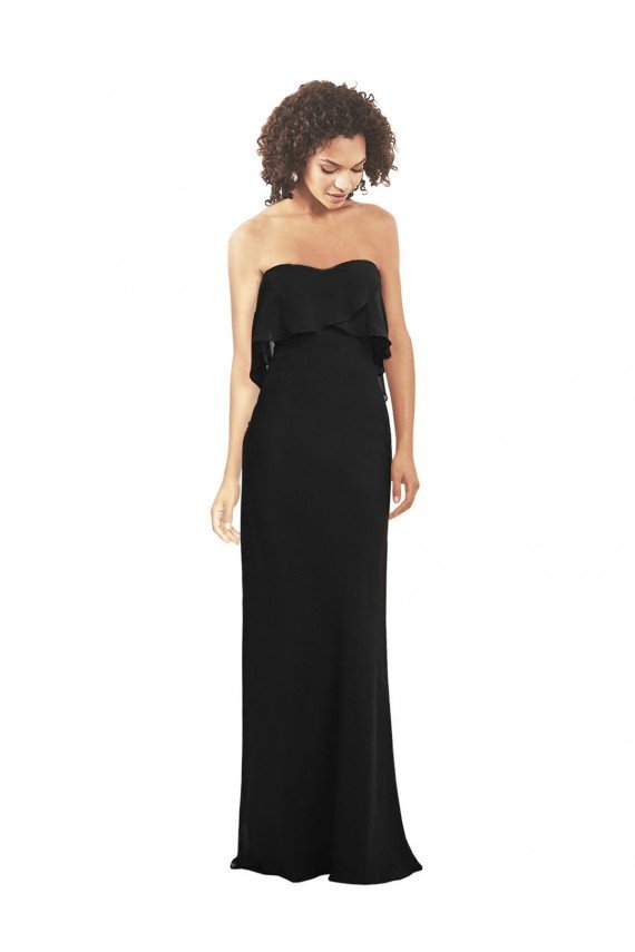 Strapless Chiffon Bridesmaid Dress with cascading Flounce Crop Top Bodice Sydney