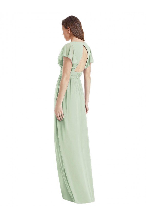 Shop Flutter Sleeves Draped Wrap V-Neck Chiffon Bridesmaid Dress Sydney