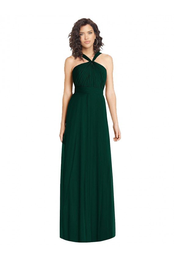 Draped Halter Neck Long Chiffon Bridesmaid Dress with Low Back Sydney