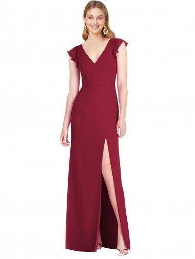 Shop Ruffled Sleeves Mermaid Chiffon Bridesmaid Dress with Front Slit Sydney