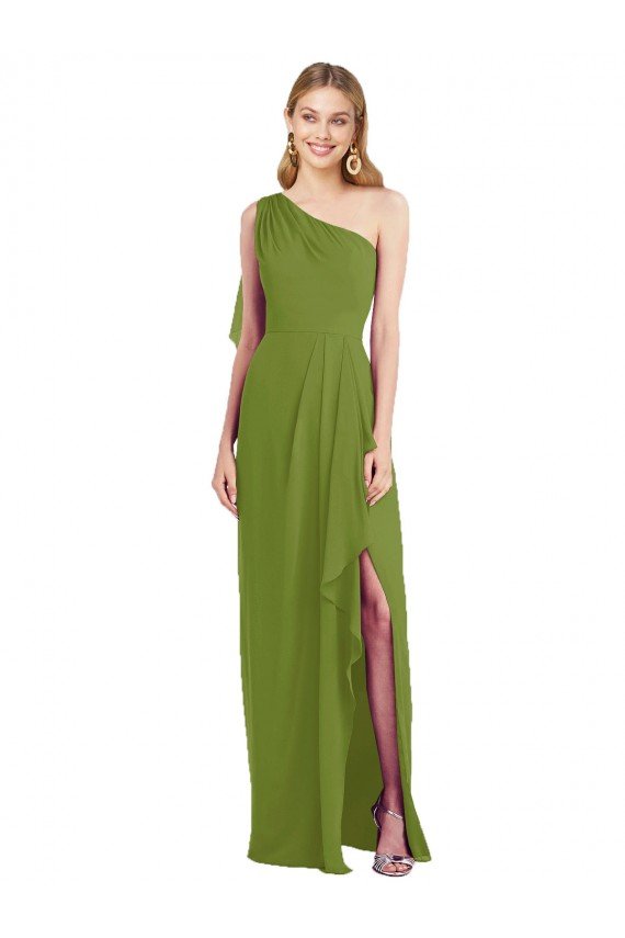 Shop One Shoulder Chiffon Bridesmaid Dress with Draped Front Slit Sydney
