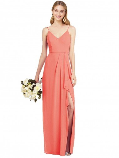 Shop Spaghetti Strap Draped Skirt Chiffon Bridesmaid Dress with Front Slit Sydney