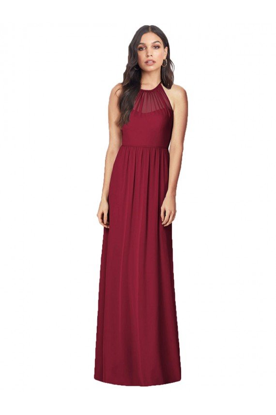 Shop Halter Neck Full-Length Shirred Chiffon Bridesmaid Dress Sydney