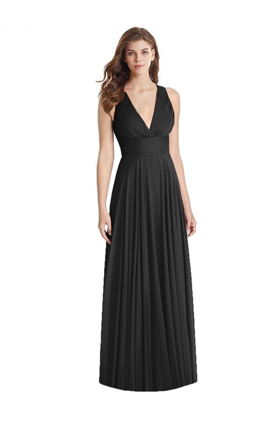 Shop Full Length V-Neck Chiffon Bridesmaid Dress with Wide Criss Cross Straps Sydney