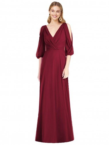 Shop Draped V-Neck Bell Sleeves V-Back Chiffon Bridesmaid Dress Sydney