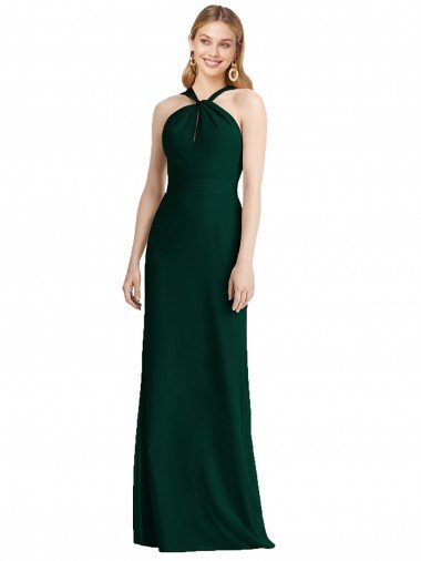 Sleek Full-Length Twist Halter Chiffon Bridesmaid Dress Sydney