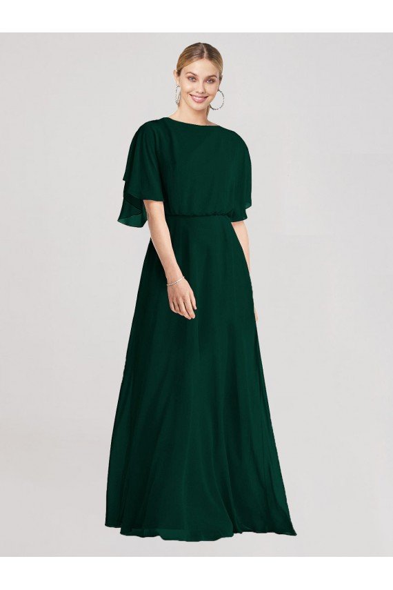 Shop Full-Length Flutter Sleeves Plunging V Back Chiffon Bridesmaid Dress Sydney