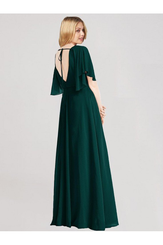 Shop Full-Length Flutter Sleeves Plunging V Back Chiffon Bridesmaid Dress Sydney