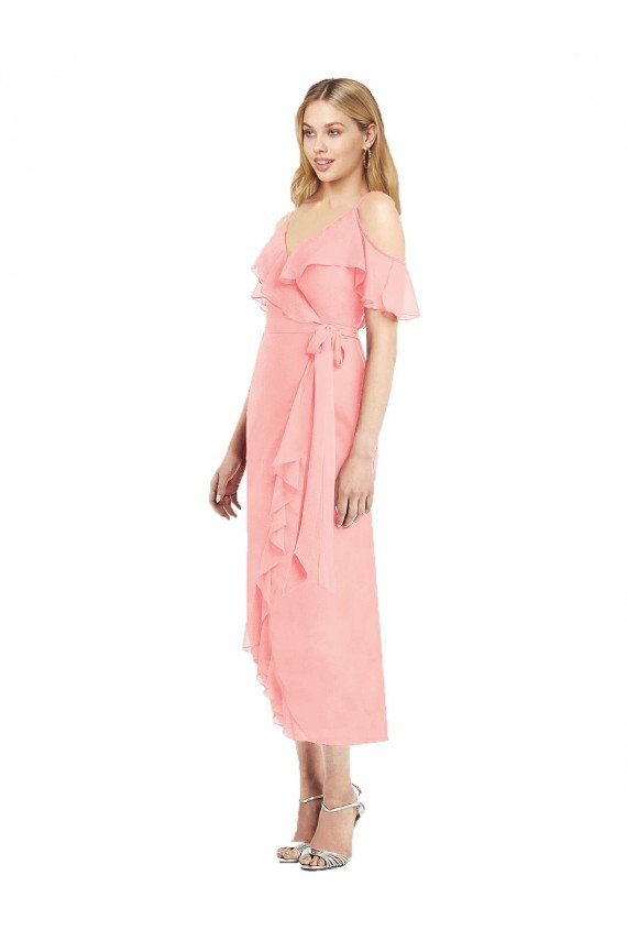 Shop Cocktail Wrap Chiffon Bridesmaid Dress with Fluttering Ruffles Sydney
