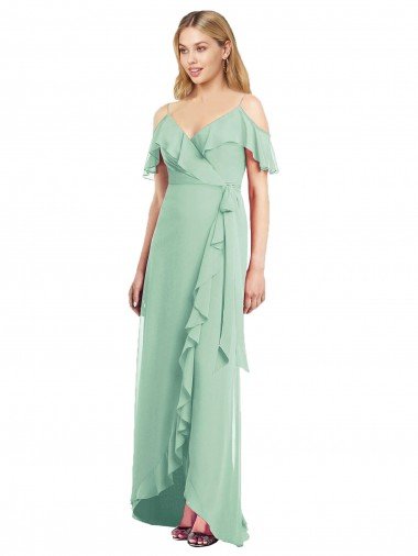 Shop High Low Off the Shoulder Wrap Chiffon Bridesmaid Dress  Sydney