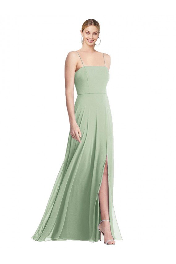 Shop Sleek Spaghetti Straps Low Back Square Neck Maxi Formal Chiffon Bridesmaid Dress Sydney