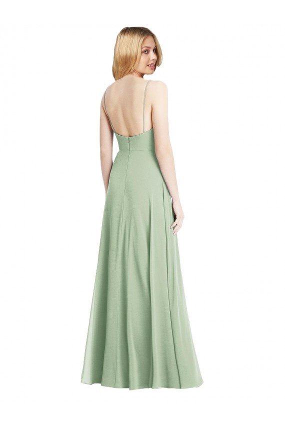 Shop Sleek Spaghetti Straps Low Back Square Neck Maxi Formal Chiffon Bridesmaid Dress Sydney