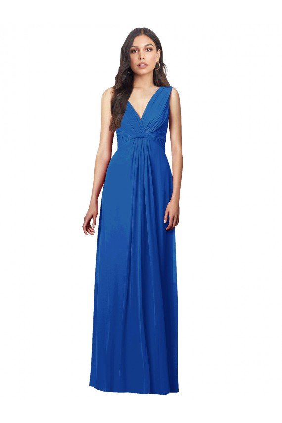 Draped V-Neck Shirred Chiffon Maxi Bridesmaid Dress Sydney