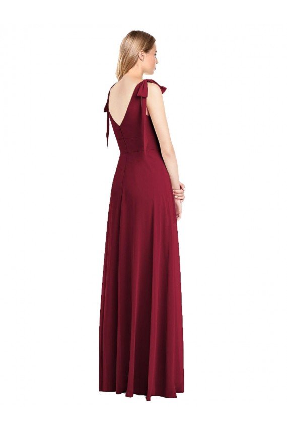 Shop Full Length Bow-Shoulder V-Back Chiffon Bridesmaid Dress with Front Slit Sydney