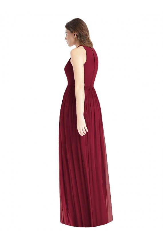 Shop Shirred Skirt Jewel Neck Halter Chiffon Bridesmaid Dress with Front Slit Sydney
