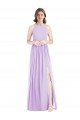 Shop Shirred Skirt Jewel Neck Halter Chiffon Bridesmaid Dress with Front Slit Sydney
