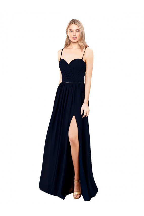 Shop Draped A-Line Chiffon Formal Bridesmaid Dress with Spaghetti Straps and High Slit Sydney