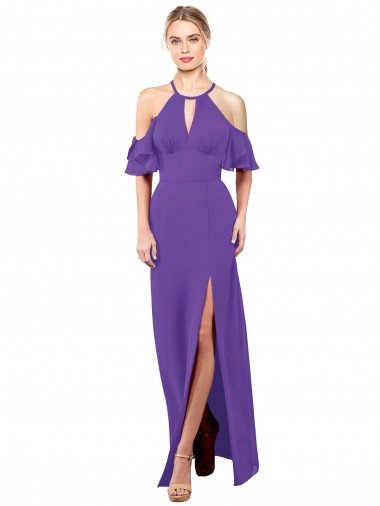 Shop Slim A-Line Chiffon Bridesmaid Dress with Off The Shoulder Ruffle Sleeves Sydney