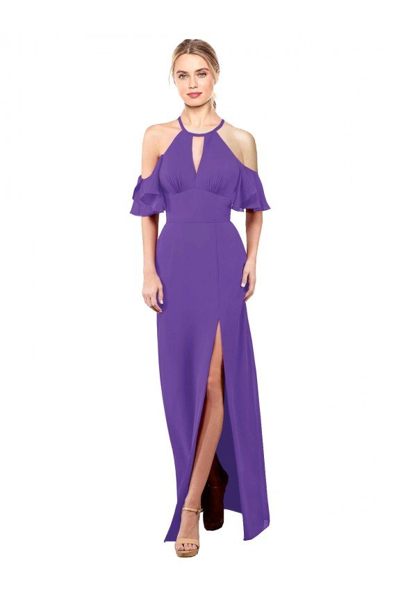 Shop Slim A-Line Chiffon Bridesmaid Dress with Off The Shoulder Ruffle Sleeves Sydney