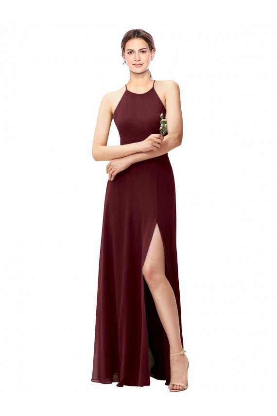 Shop Slim Long High Halter Neck Chiffon Bridesmaid Dress with High Side Slit Sydney