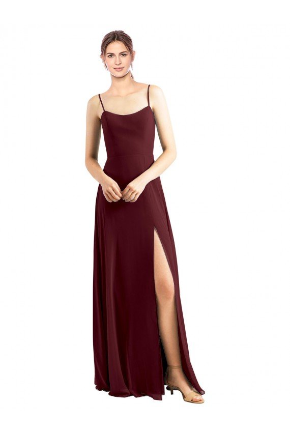 Shop Sleek Fit and Flare Long Scoop Neck Chiffon Bridesmaid Dress with High Side Slit Sydney
