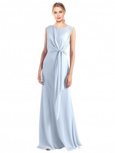 Illusion Boat Neck Long Full Length Chiffon Bridesmaid Dress with Keyhole Back Sydney