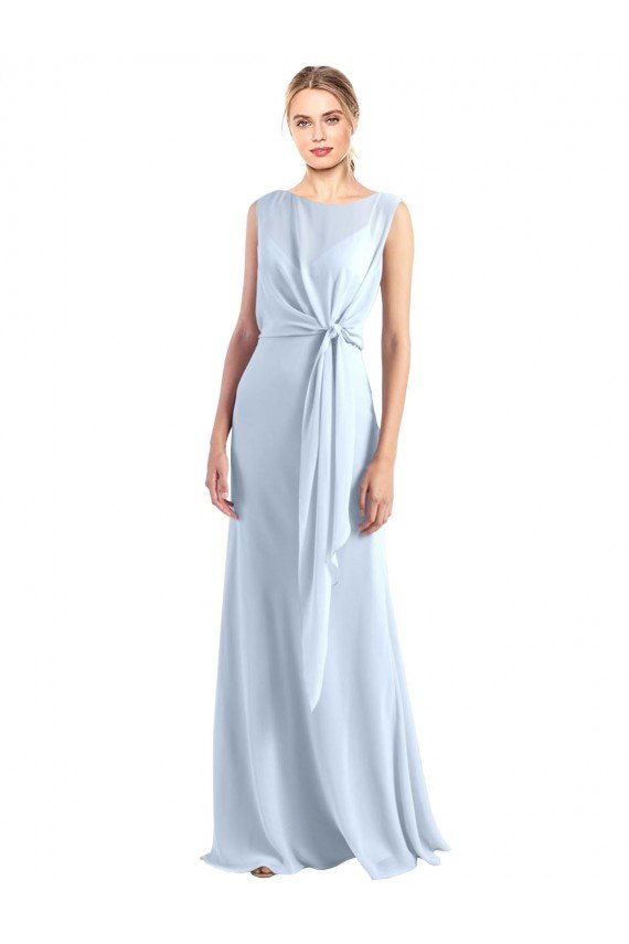 Illusion Boat Neck Long Full Length Chiffon Bridesmaid Dress with Keyhole Back Sydney