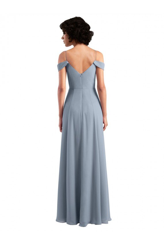 Off the Shoulder Folded Sleeve Long Chiffon Bridesmaid Dress with High Side Slit Sydney