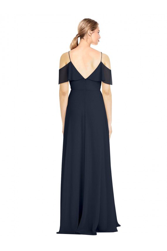 Shop Draped Sleeves Flounce Neckline Long Chiffon Bridesmaid Dress with Spaghetti Straps Sydney