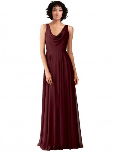Shop Draped Cowl Neck Long Chiffon Bridesmaid Dress with Wide Straps Sydney