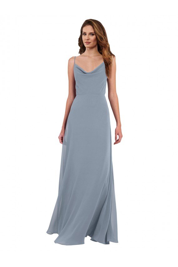 Long Full Length Draped Cowl Neck V-Back Slip Chiffon Bridesmaid Dress Sydney