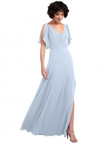 Shop Split Flutter Sleeves V-Neck Chiffon Bridesmaid Dress with Open V-Back Sydney