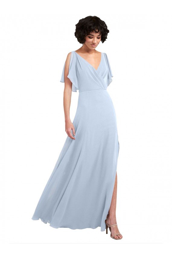 Shop Split Flutter Sleeves V-Neck Chiffon Bridesmaid Dress with Open V-Back Sydney