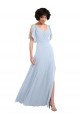 Shop Split Flutter Sleeves V-Neck Chiffon Bridesmaid Dress with Open V-Back Sydney
