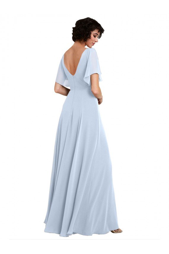Shop Split Flutter Sleeves V-Neck Chiffon Bridesmaid Dress with Open V-Back Sydney