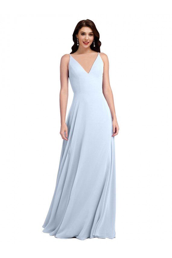 Shop Long Floor Length V-Neck Chiffon Bridesmaid Dress with Keyhole Back Sydney