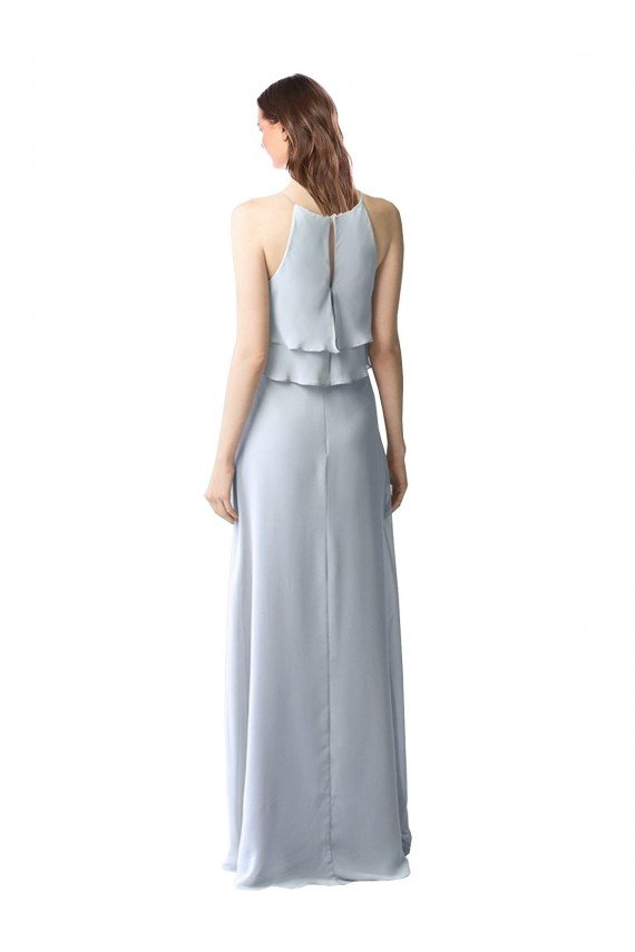 High Narrow Neck Long Chiffon Bridesmaid Dress with Tiered Ruffles Sydney
