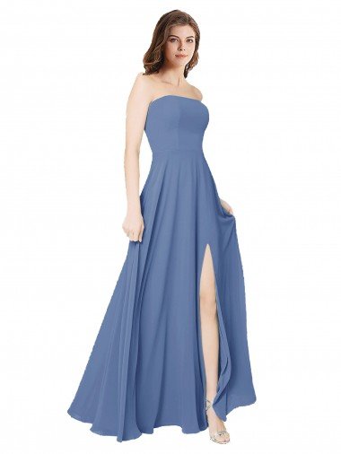 Shop Strapless Long Chiffon Bridesmaid Dress with Front Slit Sydney