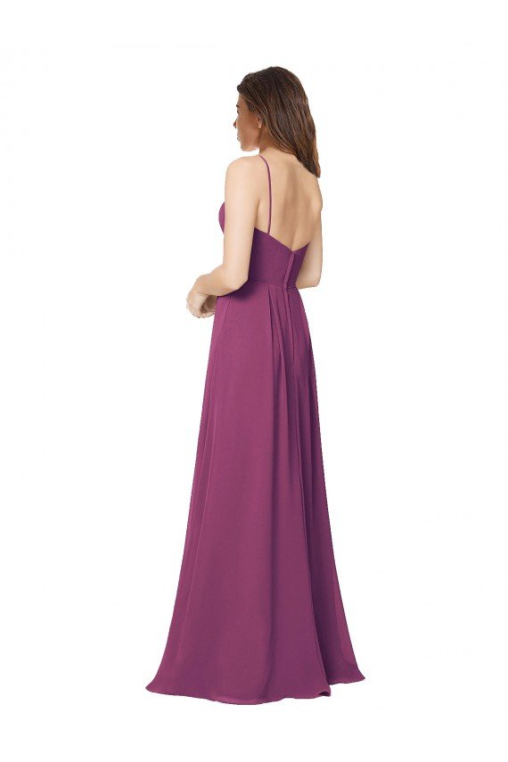 Shop Halter Neck Long Pleated Chiffon Bridesmaid Dress with Pockets Sydney