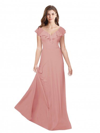 Flounced V Neckline Flutter Sleeves Chiffon Bridesmaid Dress Sydney