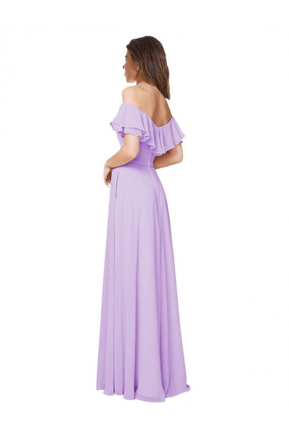 Shop Ruffled Off the Shoulder Long Chiffon Bridesmaid Dress with Slit Sydney