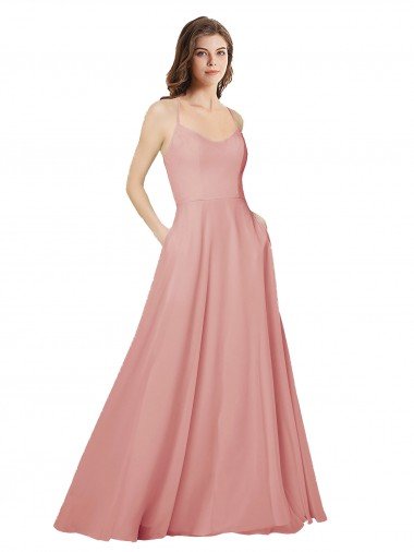 Open Back Wide Tie Band Long Chiffon Bridesmaid Dress with Pockets Sydney