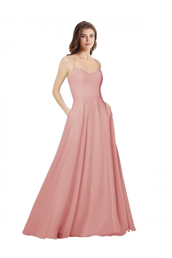 Shop Open Back Wide Tie Band Long Chiffon Bridesmaid Dress with Pockets Sydney