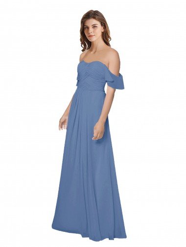 Shop Flutter Sleeves Scoop Neck Off the Shoulder Long Chiffon Bridesmaid Dress Sydney