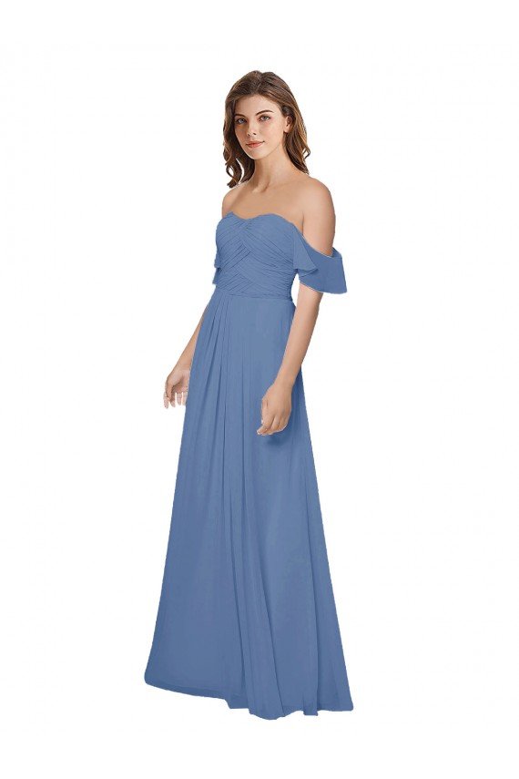 Shop Flutter Sleeves Scoop Neck Off the Shoulder Long Chiffon Bridesmaid Dress Sydney