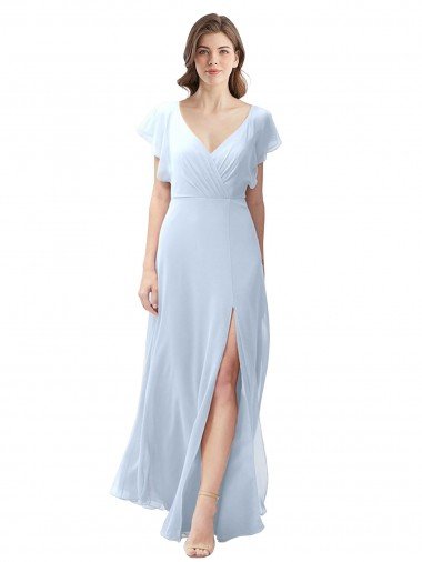 Shop Flutter Sleeves Long Chiffon Bridesmaid Dress with Daring Open Back and Side Slit Sydney